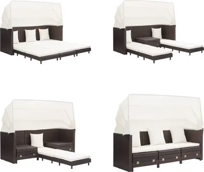 Produktbild von vidaXL Ausziehbares 3 Sitzer Schlafsofa mit Dach Poly Rattan Braun - Schlafsofa - Schlafsofas - Rattan-Schlafsofa - Rattan-Schlafsofas