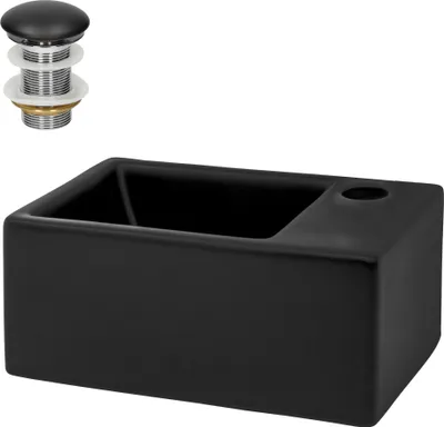 Obrázek produktu pro LuxeBath umyvadlo Umyvadlo na desku Square, 35,5x20,5x12,5 cm, černá matná, z keramiky, včetně odtokové soupravy bez přepadu