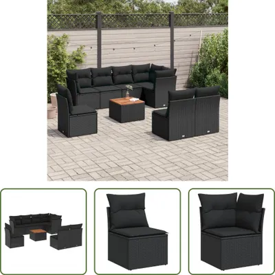 Produktbild von The Living Store 9-tlg. Garten-Sofagarnitur mit Kissen Schwarz Poly Rattan