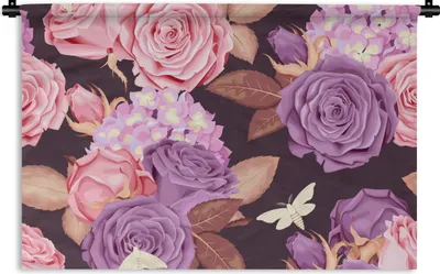 Produktbild von MuchoWow® Wandteppich Wandbehang Blumen - Schmetterlinge - Lila - Rosa 120x80 cm Tapisserie Dekoration Wandtuch - Wanddekorationen - Wandtücher