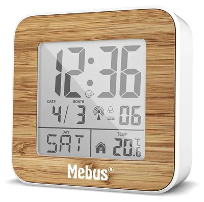 Produktbild von Mebus 27247  Weiß/Holzoptik Funkwecker digital