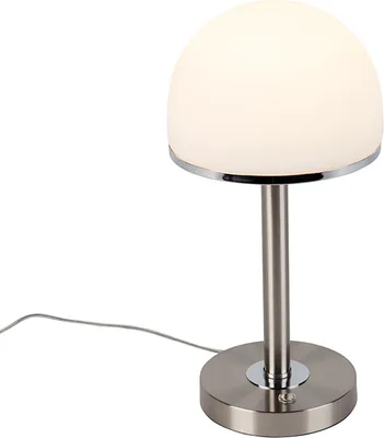 Produktbild von Design LED Wohnzimmerleuchte Nickel MATT & Schirm weiß TOUCH Nachttischlampe