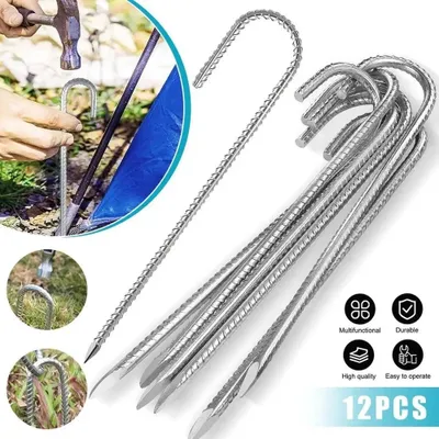 Produktbild von Bodenheringe und Erdanker - 12er-Set - Hochbelastbar - Verzinkter Stahl - Für Zelte, Gartenschläuche, Trampoline, Zäune und Netze