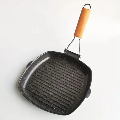 Produktbild von Grillpfanne für Herd - Quadratische Brat- und Grillpfanne - Antihaftbeschichtung - Für Induktion und Gas - Aluminiumlegierung - Grillrillen für Steak - Schwarz