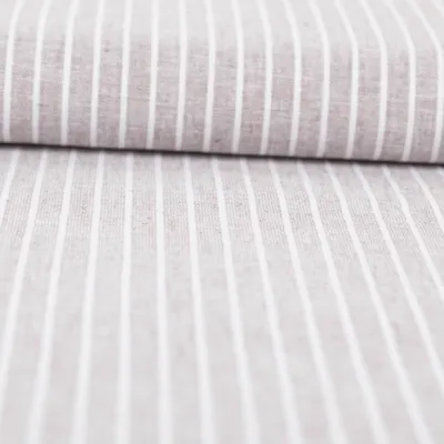 Produktbild von Leinenstoff Meterware Baumwollstoff Chambray Streifen braun 1,38m