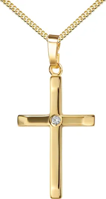 Produktbild von Kreuzkette Kreuzanhänger für Damen, Herren und Kinder Kettenanhänger 750 Gold 18 Karat + Brilliant und Schmuck-Etui mit Kette 45 cm