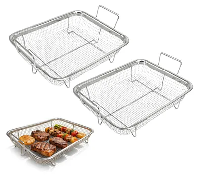 Image de Panier de cuisson pour grill, dimensions 30 x 22 cm, lot de 2, en acier inoxydable, pour cuisine