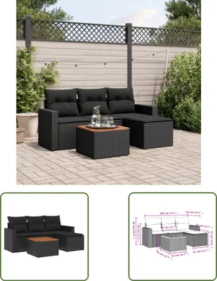 Produktbild von The Living Store 5-tlg. Garten-Sofagarnitur mit Kissen Schwarz Poly Rattan