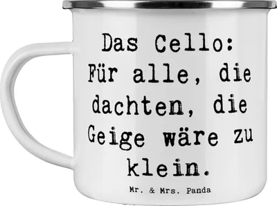 Produktbild von Mr. & Mrs. Panda Emaille Tasse Spruch Cello Magie - Weiß - Geschenk, Haferl, Orchester, Becher, Streichinstrument, Musiker, Instrument, Lernen, Musikinstrument, Solo