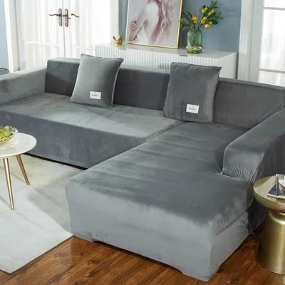 Produktbild von 2er Set L-Form Sofabezug Couchbezug Schonbezug, Universelle L-Förmige Ecksofa überwurf 3 Sitzer+4 Sitzer Sofa Hussen für Wohnzimmer Schlafzimmer,Hellgrau