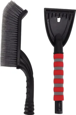 Obrázok produktu pre Kefa na sneh a odnímateľná škrabka na ľad - Ergonomická penová rukoväť - Nástroj na odstraňovanie snehu z okien auta - Osobné a nákladné vozidlá, SUV - 2 balenia (sivo-červené)