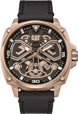 Zdjęcie produktu dla Zegarek na rękę CAT - brązowo-różowe złoto Tokyo, brązowy skórzany pasek, 44 mm