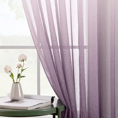 Image de Rideau à œillets en polyester avec dégradé de couleurs, voile semi-transparent, pour le salon, la chambre ou le bureau, lot de 2, 140 x 225 cm, violet