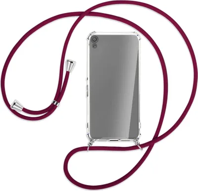 Produktbild von Handykette Backcover-Schutzhülle mit Band (Metall silberfarben) für Sony Xperia XA - dunkelrot