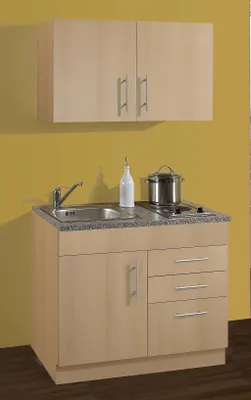 Produktbild von Singleküche Toronto 100 cm in Buche Nachbildung mit Kochmulde und Einbauspüle in Edelstahl