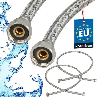 Immagine prodotto di KOTARBAU® 2 Pezzi Tubo Flessibile per Rubinetto 1/2“ x 1/2“ Rivestito in Acciaio Inox 120 cm Tubo Flessibile per Rubinetto Cucina Argento