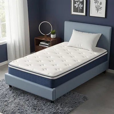 Produktbild von VASAGLE Federkernmatratze 90 x 200 x 25 cm, Gel-Memory-Schaum, mittelfest, 7-Zonen, Schlafzimmer, atmungsaktiv, blau