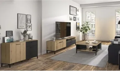 Image de Ensemble meuble TV, table basse et buffet bas - TRUST - Chene / Noir - GAMI