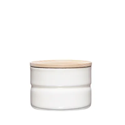 Produktbild von Riess Vorratsdose mit Eschenholzdeckel Ø8cm 0,19L White Emaille