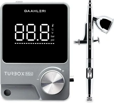 Imagen del producto de Kit de aerógrafo - Mini-kit Turbox con GHAD - 39 0,35 mm - Aerógrafo y compresor de doble acción con 18 piezas - Control de flujo de aire - Muy silencioso - Ideal para pintar