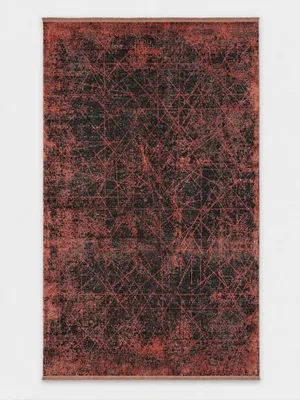 Productafbeelding van Aureon tapijt, 300 x 200 cm – 100% wol met zijden afwerking, machinaal geweven, modern geometrisch design in oranje en grijs