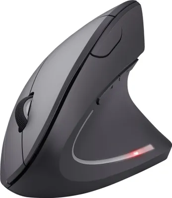 A studio shot of a vertical computer mouse against a white background.