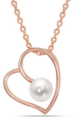 Productafbeelding van Hartvormige damesketting van rosé goud met parel, zilver 925, model BICLL020
