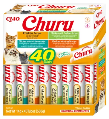 Produktbild von Inaba Cat Churu 40x14g (560g) Cremige Katzenleckerli-Pasta-Mischung mit Hühnchen