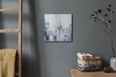 Produktbild von Coloray Hodiny Unikátní 30x30 cm  Tiché hodiny Pro obývací pokoj a kuchyň Nástěnné hodiny Plátno Bílé ručičky hodin - Město
