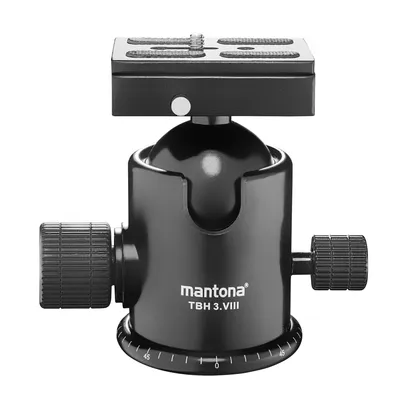 Zdjęcie produktu dla Głowica kulowa Mantona Basic TBH 3. VIII - panoramiczna głowica kulowa 360° z płytką cierną i szybkozłączką, udźwig 25 kg, wysokość 12 cm, waga 740 g, do statywów fotograficznych, aparatów DSLR i DSLM
