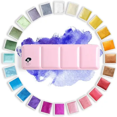 Productafbeelding van Rubens Artist Watercolor Paints-Glitter effen kleuren-roze draagbare metalen behuizing met Palette-24 kleurenset