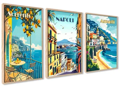 Produktbild von Poster 50x70 cm - Wanddekoration - Wanddeko Wohnzimmer/Schlafzimmer - Set aus 3 Drucken - Poster mit Rahmen - Eleganter Holzrahmen