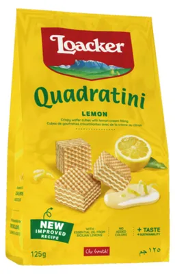 Zdjęcie produktu dla Loacker Quadratini Lemon delikatne wafelki o smaku cytrynowym 125g