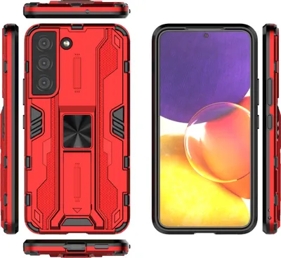 Produktbild von Galaxy S22 5G Hülle, Dual Layer PC TPU Bumper Stoßfest Ständer Schutzhülle für Samsung Galaxy S22 5G Rot