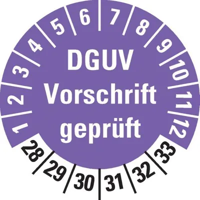 Produktbild von Dreifke® Prüfplakette DGUV Vorschrift , 28-33, violett, Dokufolie, Ø 3...