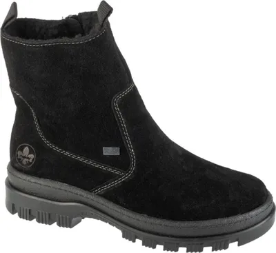 A studio shot of a single black boot.