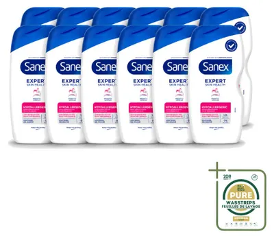 Productafbeelding van 12 x Sanex Expert Skin Health Hypoallergene Douchegel - 400 ml - Voordeelverpakking - 12 stuks
