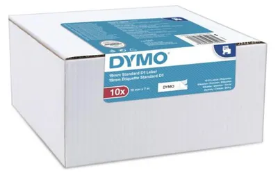 DYMO® Schriftbandkassette, D1, 19 mm breit / 7 m lang, schwarz auf weiß, ablösbar, 10er Packung