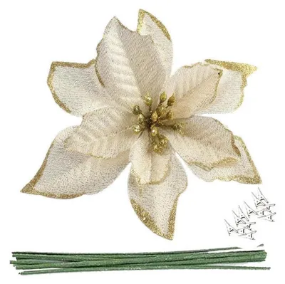 Produktbild von Künstliche Weihnachtsstern-Blumen, glitzernd, 14 cm, 12 Stück, Rot oder Gold