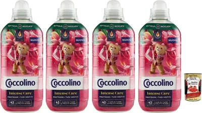 Produktbild von 4x Coccolino Fiori di Tiarè e Frutti Rossi Intense Care Konzentrierter Weichspüler, Tiare Blüten und Rote Früchte, 42 Wäschen, 980ml + Italian Gourmet Polpa di Pomodoro 400g Dose