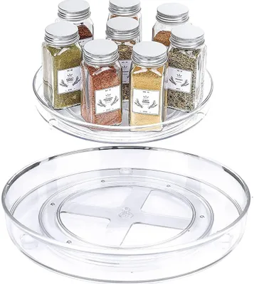 Produktbild von 2-teiliger Drehteller-Organizer, Kühlschrankdrehteller, transparentes Gewürzregal, Aufbewahrungsmöglichkeit für Öle, Gewürze und Marmelade