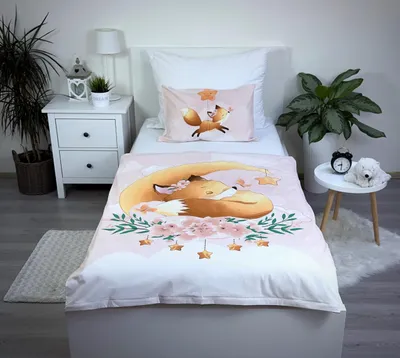 Obrázok produktu pre Theonoi detská posteľná bielizeň, 100x135 cm + 40x60 cm, 2-dielna sada: prikrývka a vankúšik, pre detskú postieľku, 100% bavlna,  Oeko-Tex, obojstranný vzor: zvieratká, líška