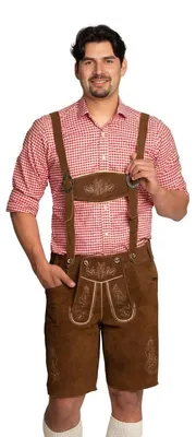 Productafbeelding van Korte Lederhosen Flachau - 100% Runderleder - Verstelbare Bandjes - Borduursels - Zakken