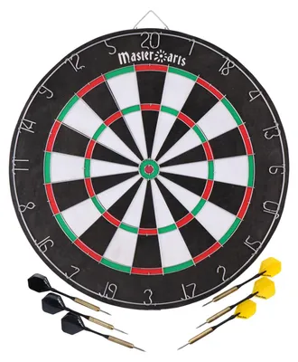 Produktbild von Dartscheibe mit 6 Dart-Pfeilen mit gewichteter Spitze, austauschbaren Flights, Pfeilspitzenschutz, allgemeine + Turnierspielregeln, für Profis und Laien, 2 Spielfelder