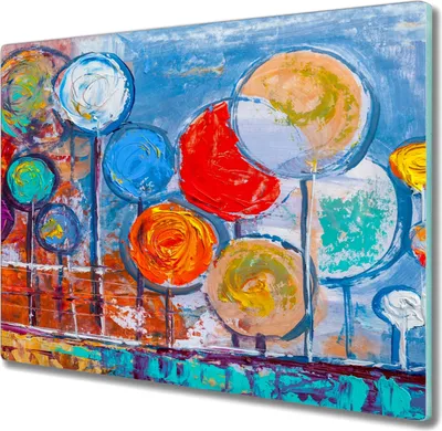 Produktbild von Coloray Hackbrett Herdabdeckplatte 60x52 cm Küchenbrett Kochplattenabdeckung Schneidebrett - Bäume
