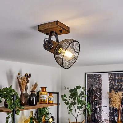 Produktbild von Cotes »Cotes« Deckenlampe, Holz/Metall, Braun/Schwarz, Schirm, Gitter-Optik
