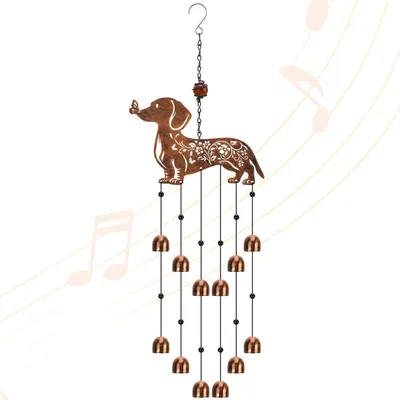 Immagine prodotto di Campanello a vento in bronzo a forma di bassotto, ideale per giardino, cortile, terrazza o veranda