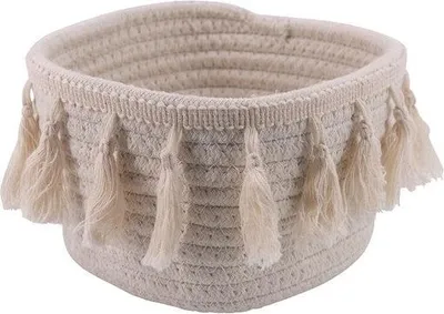 Image de Panier Boheme en coton, H.11 x L.16 x P.16 cm blanc