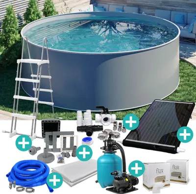 Produktbild von Design Stahlwand-Pool-SET rund Ø 3,50 x 1,20 m Grau SOLAR