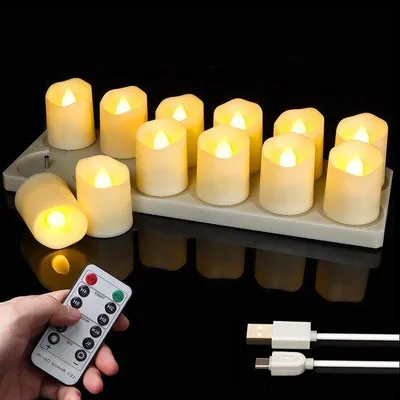 Productafbeelding van LED Theelichtjes - Oplaadbare Kaarsen - Sfeervolle Decoratie - Met Afstandsbediening - 12 Stuks - Warm Wit
